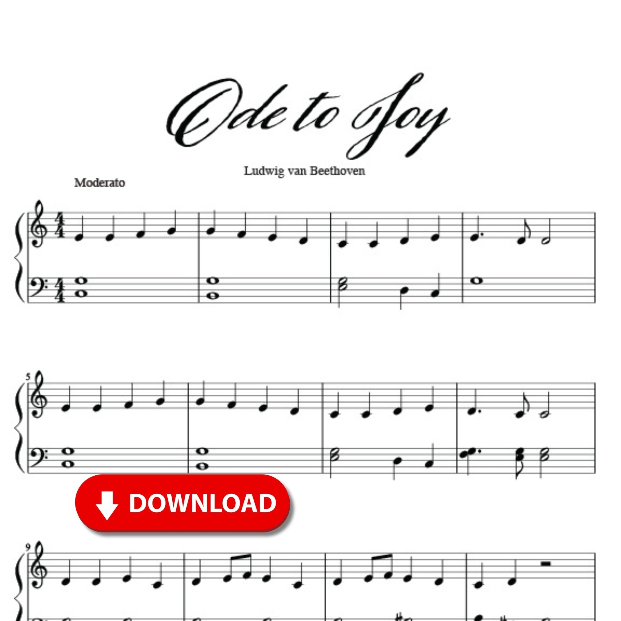 Ode To Joy Piano Sheet Music For Children And Beginners By Ludwig Van Beethoven PDF Digital Download Etsy