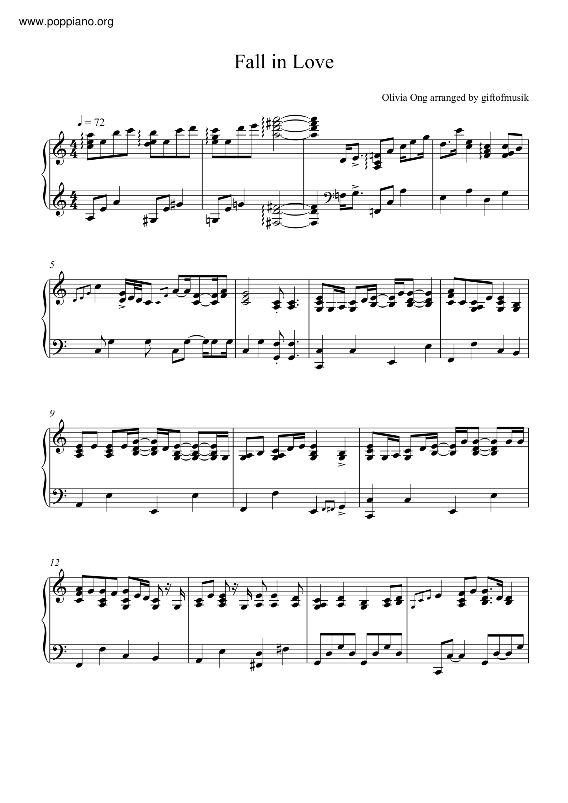 falling in love piano sheet music falling in love piano sheet music