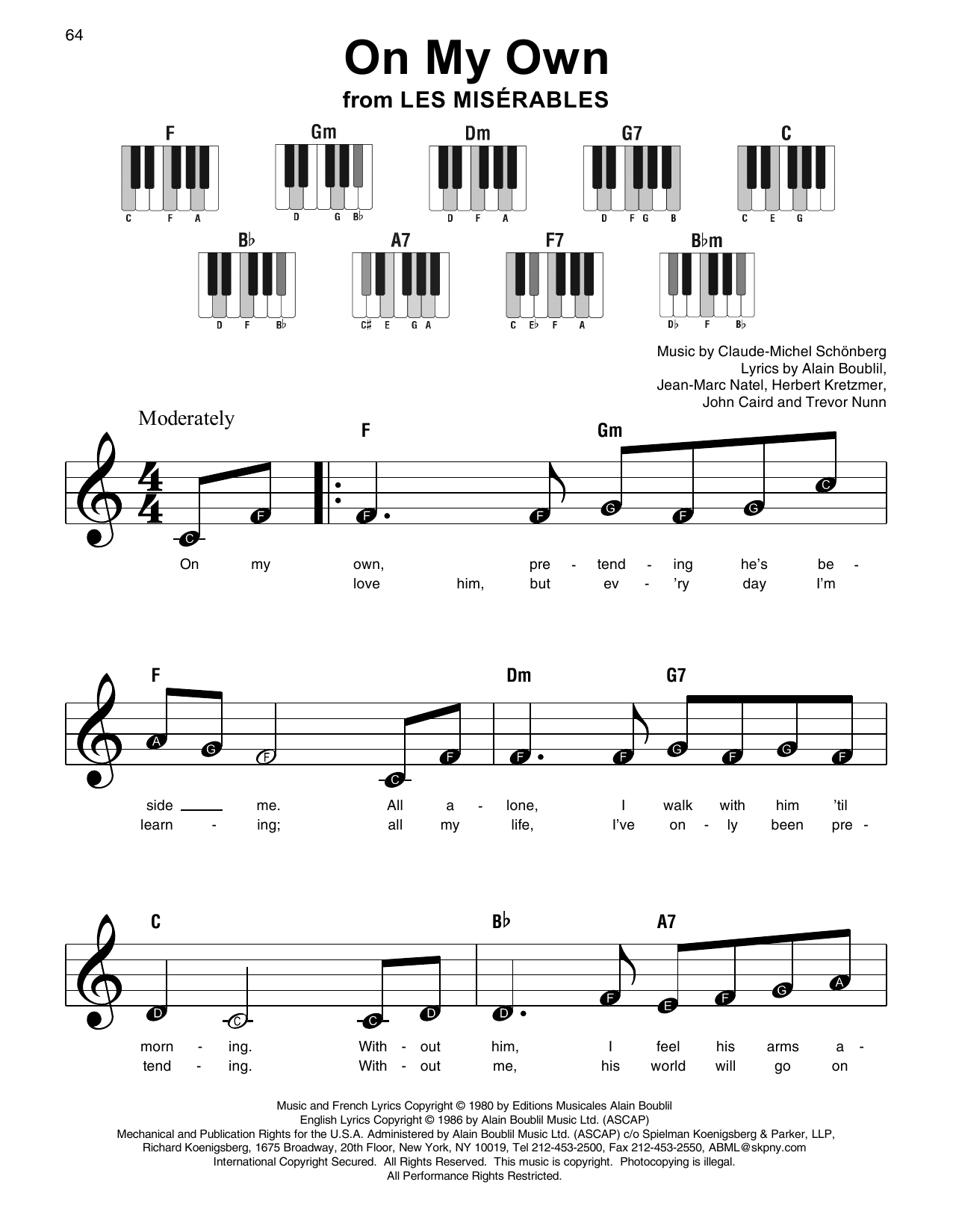 On My Own By Claude Michel Schonberg Sheet Music For Super Easy Piano At Sheet Music Direct On My Own By Claude Michel Schonberg Sheet Music For Super Easy Piano At Sheet Music Direct