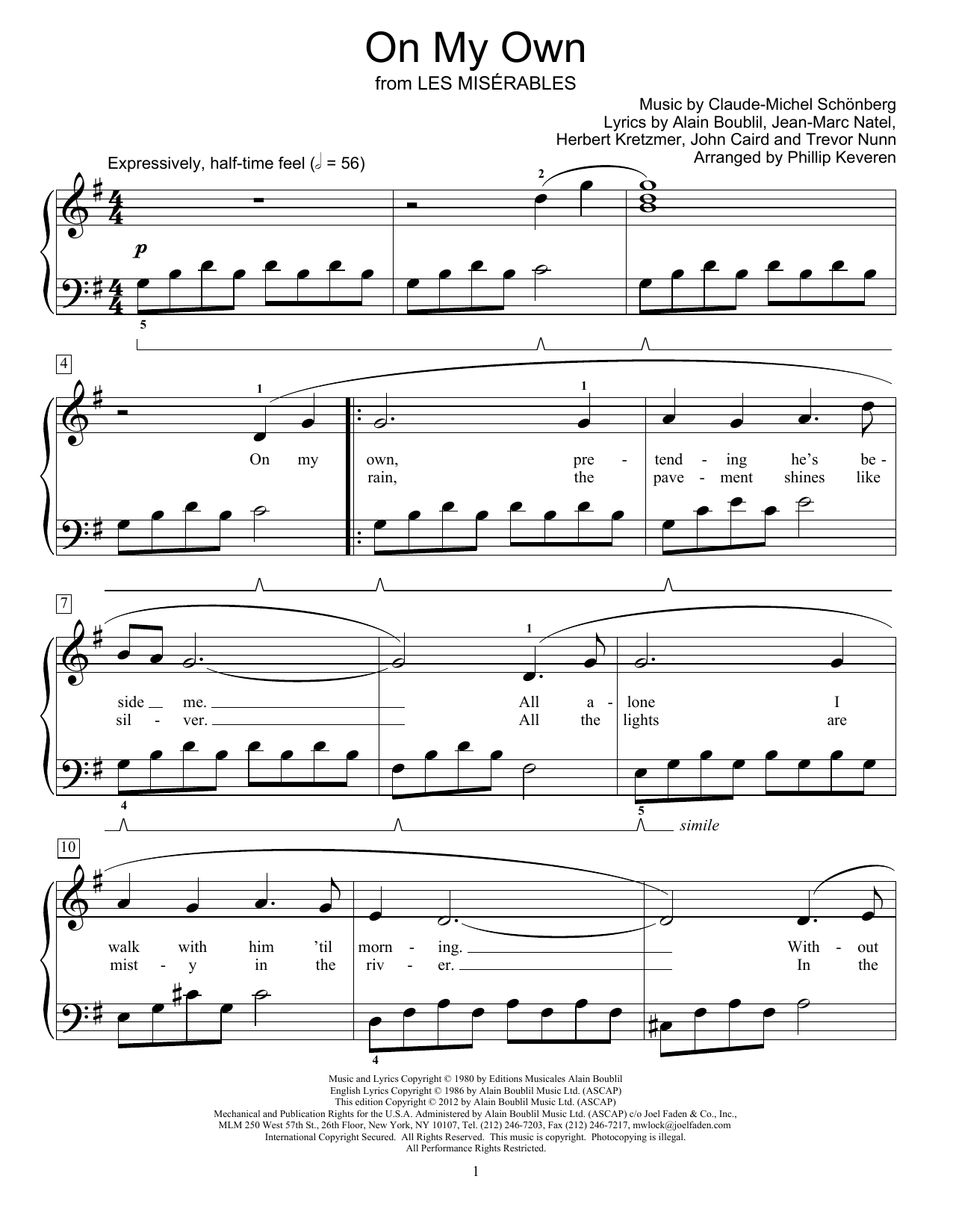 On My Own from Les Miserables By Claude Michel Schonberg Sheet Music For Educational Piano At Sheet Music Direct On My Own from Les Miserables By Claude Michel Schonberg Sheet Music For Educational Piano At Sheet Music Direct