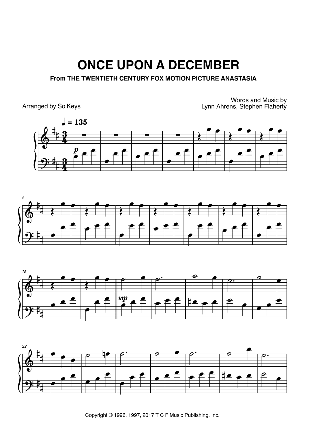 Once Upon A December arr SolKeys By Stephen Flaherty Sheet Music For Easy Piano At Sheet Music Direct Once Upon A December arr SolKeys By Stephen Flaherty Sheet Music For Easy Piano At Sheet Music Direct