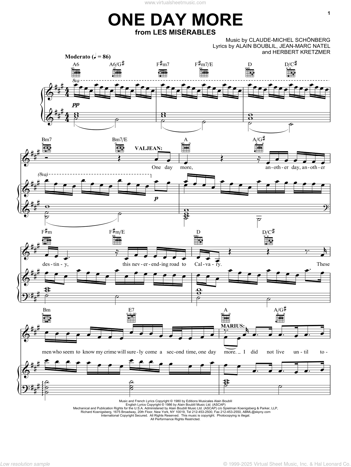 One Day More from Les Miserables Sheet Music For Voice Piano Or Guitar One Day More from Les Miserables Sheet Music For Voice Piano Or Guitar