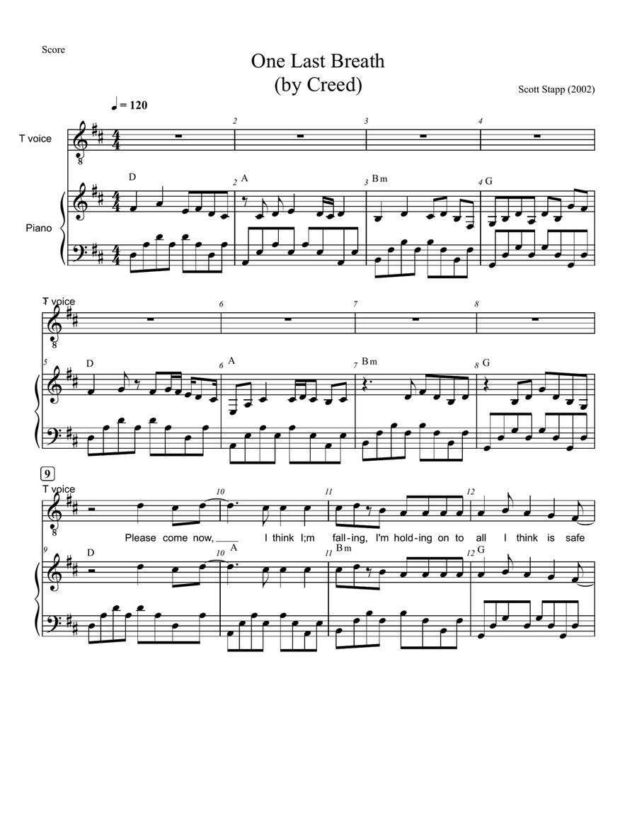 One Last Breath By Creed Acoustic Guitar Voice Piano Vocal Guitar Digital Sheet Music Sheet Music Plus