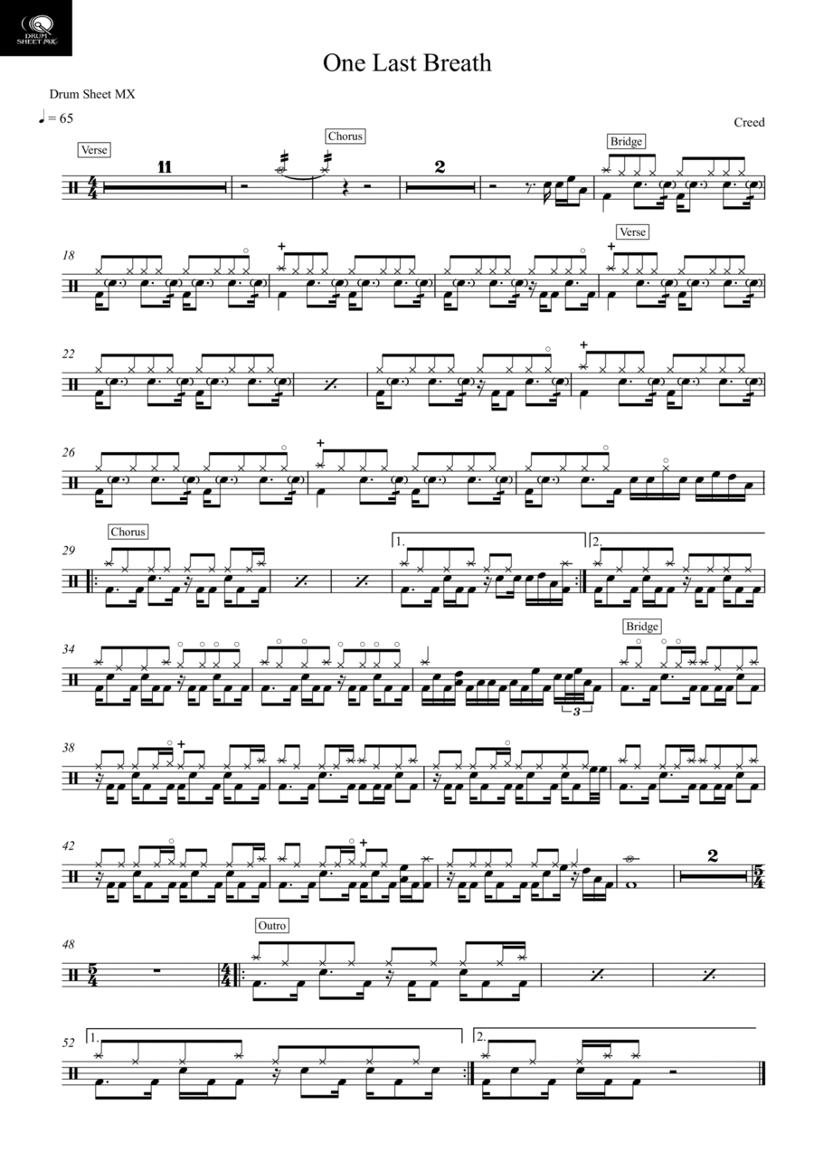 One Last Breath By Creed Drum Set Percussion Digital Sheet Music Sheet Music Plus