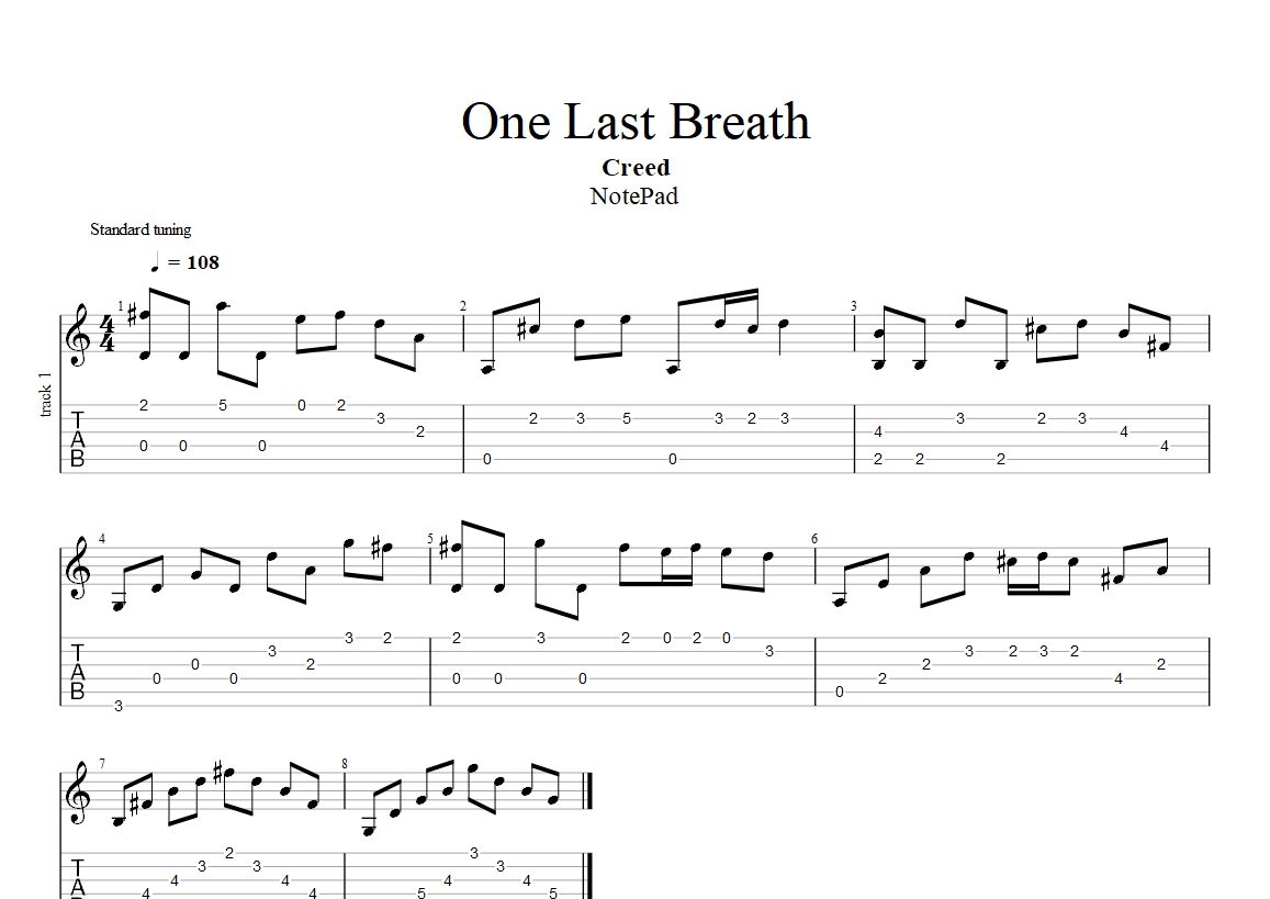 One Last Breath Fingerstyle Tab Creed PaidTabs