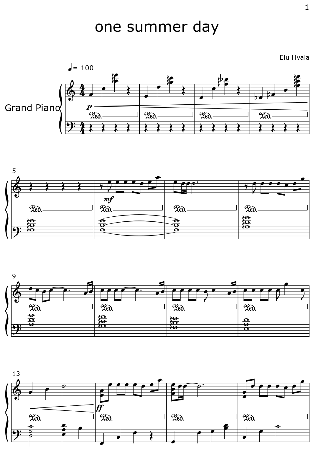 one summer's day piano sheet music