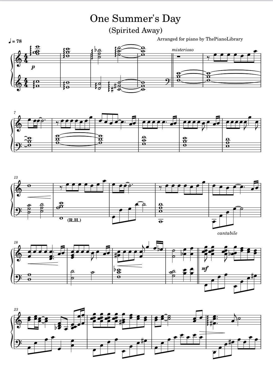 One Summers Day Spirited Away Studio Ghibli Piano Sheet Music Etsy Sweden