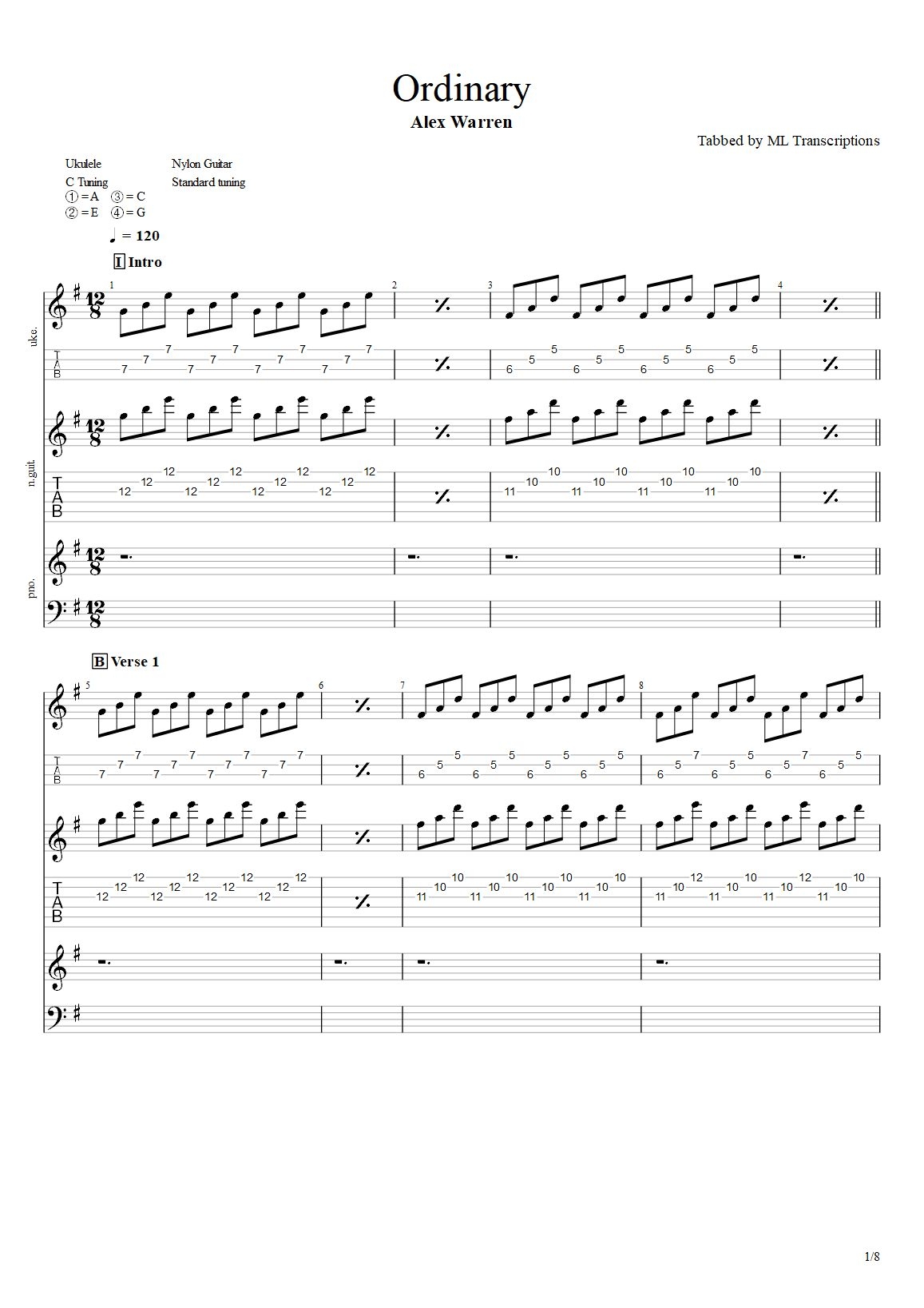 Ordinary Ukulele Tab Alex Warren PaidTabs