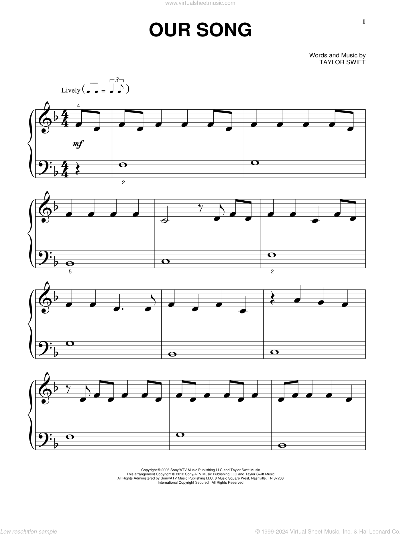 Our Song beginner Sheet Music For Piano Solo PDF interactive Our Song beginner Sheet Music For Piano Solo PDF interactive