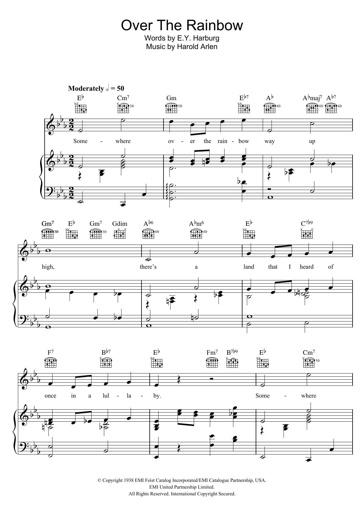 Over The Rainbow from The Wizard Of Oz Sheet Music By Judy Garland For Piano Vocal Guitar Noteflight