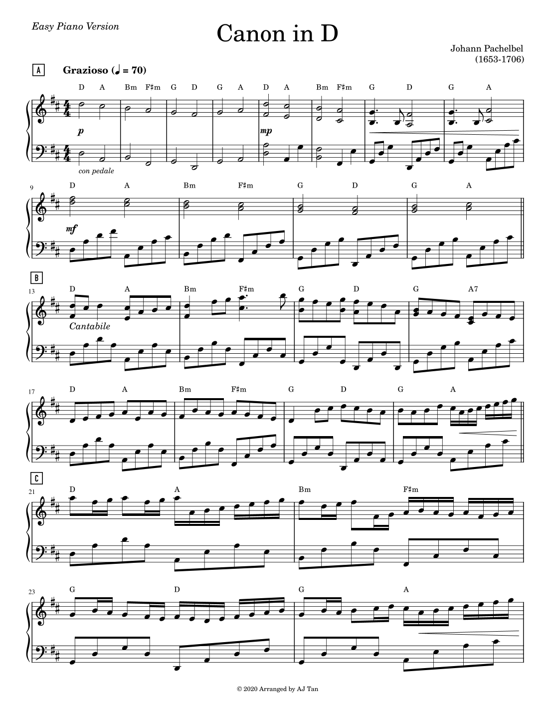 Pachelbel s Canon In D arr AJ Tan By Johann Pachelbel Sheet Music For Piano Solo At Sheet Music Direct Pachelbel s Canon In D arr AJ Tan By Johann Pachelbel Sheet Music For Piano Solo At Sheet Music Direct