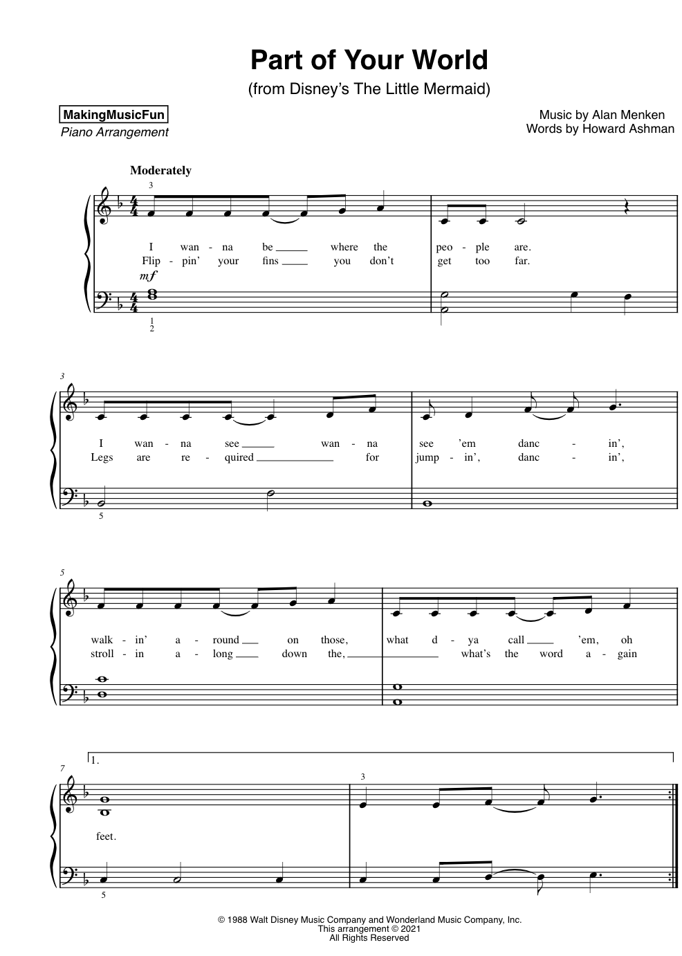 Part Of Your World Easy Piano Sheet Music FREE Piano Lesson For Kids The Piano Student