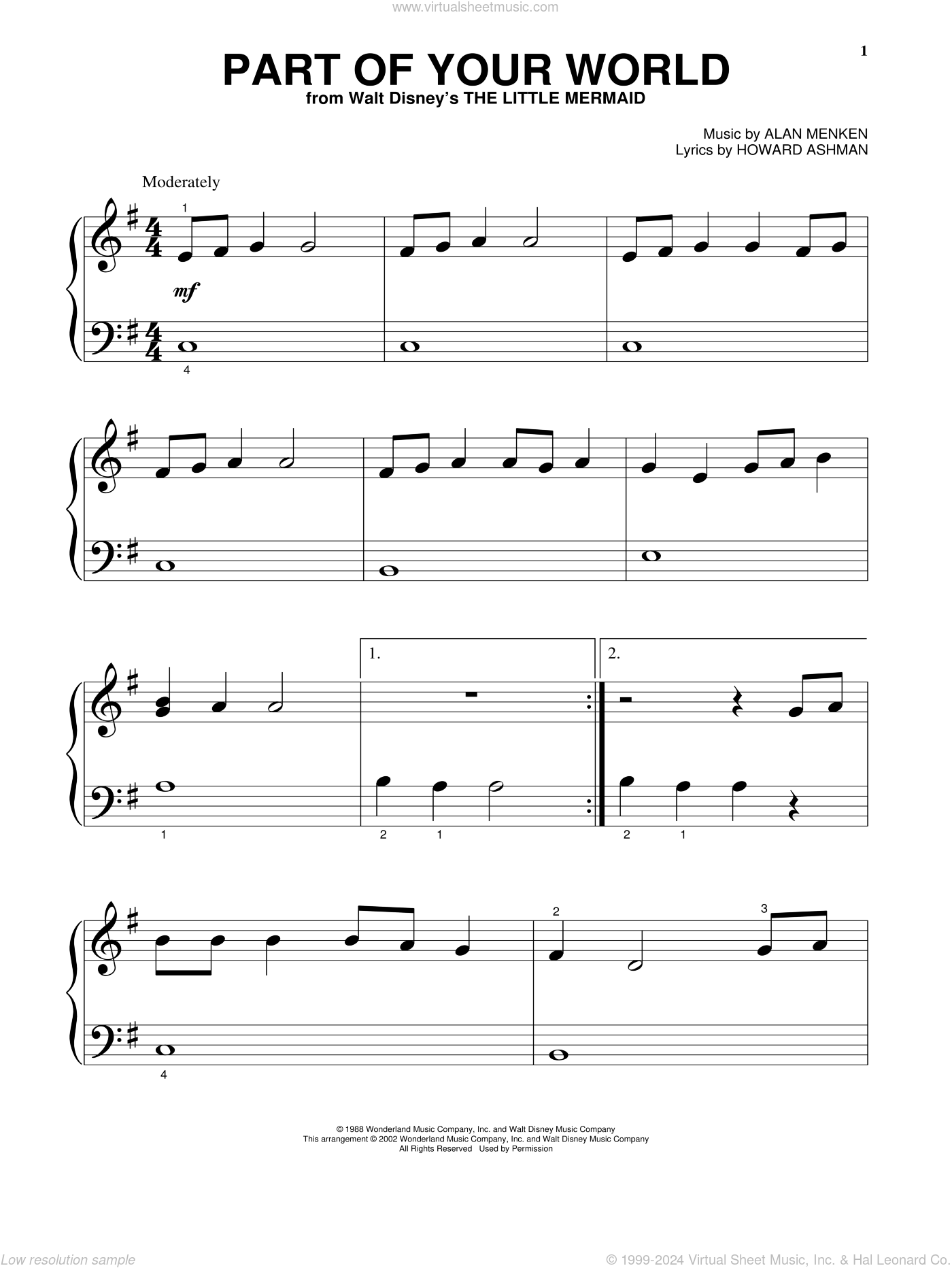Part Of Your World from The Little Mermaid beginner Sheet Music For Piano Solo
