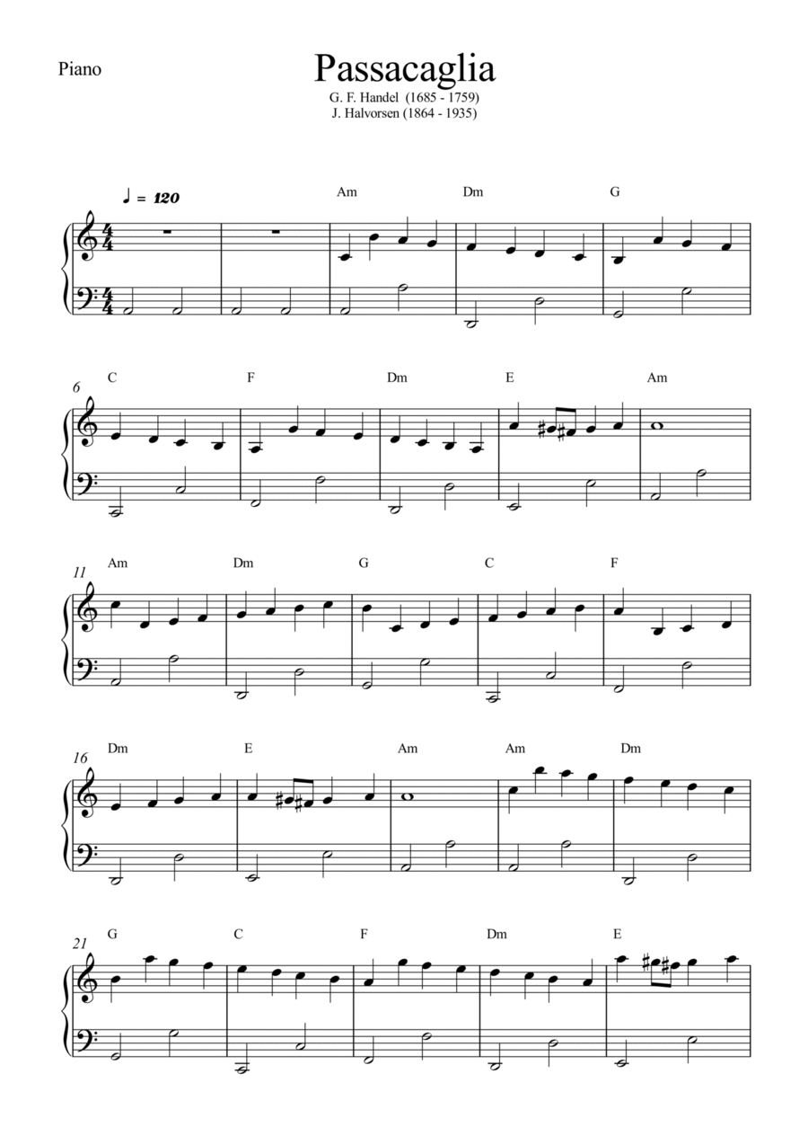 passacaglia piano sheet music passacaglia piano sheet music