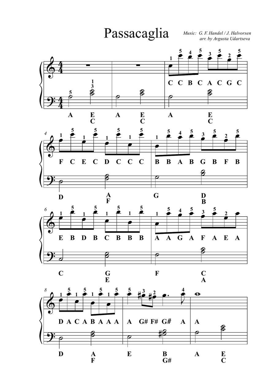 Passacaglia Very Easy 2 Hands With Letters Easy Piano Piano Solo Digital Sheet Music Sheet Music Plus