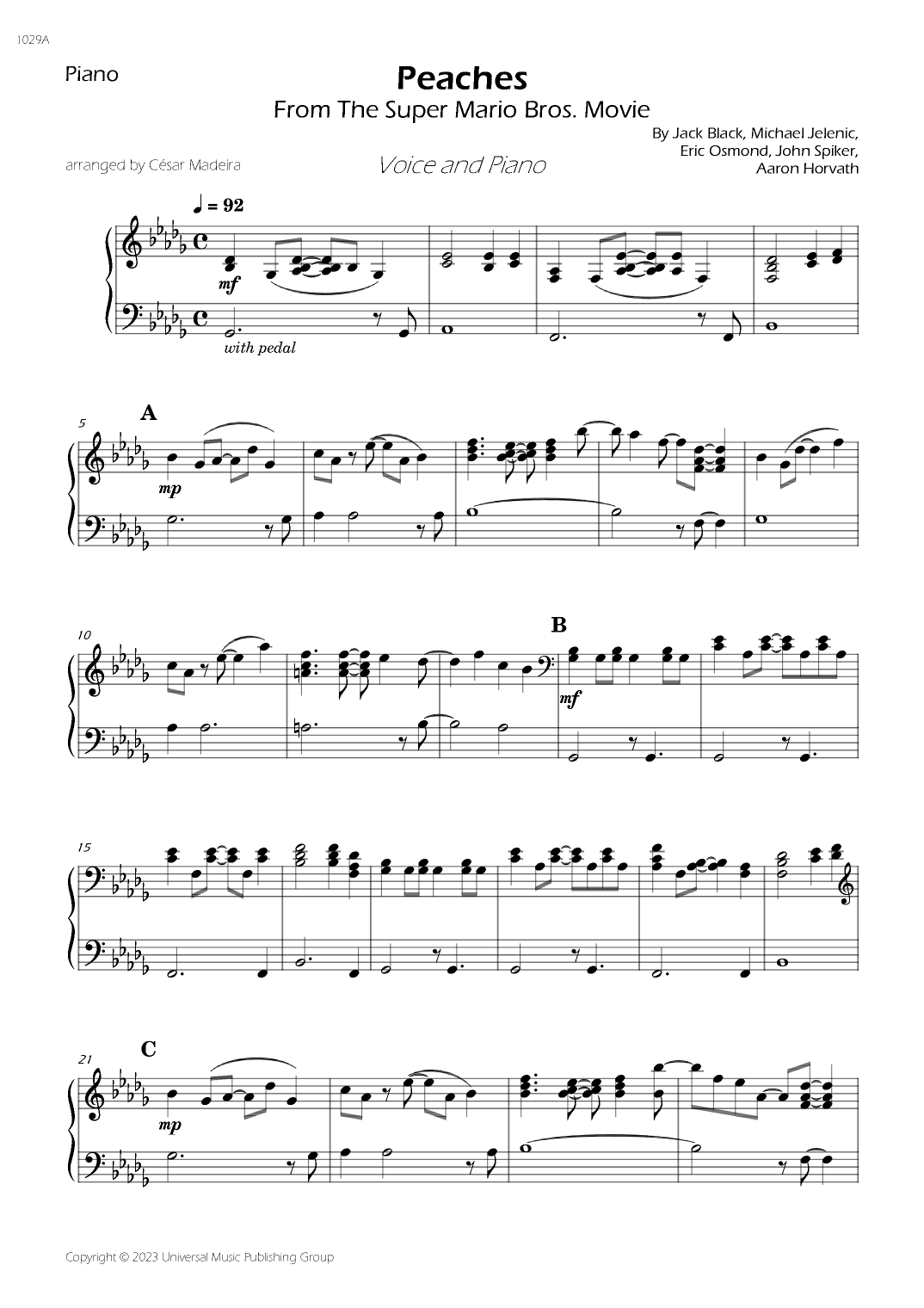 Peaches arr C sar Madeira By Jack Black Sheet Music For Piano Vocal Guitar Chords At Sheet Music Direct