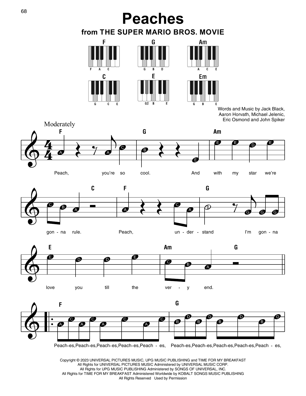 Peaches from The Super Mario Bros Movie By Jack Black Sheet Music For Super Easy Piano At Sheet Music Direct