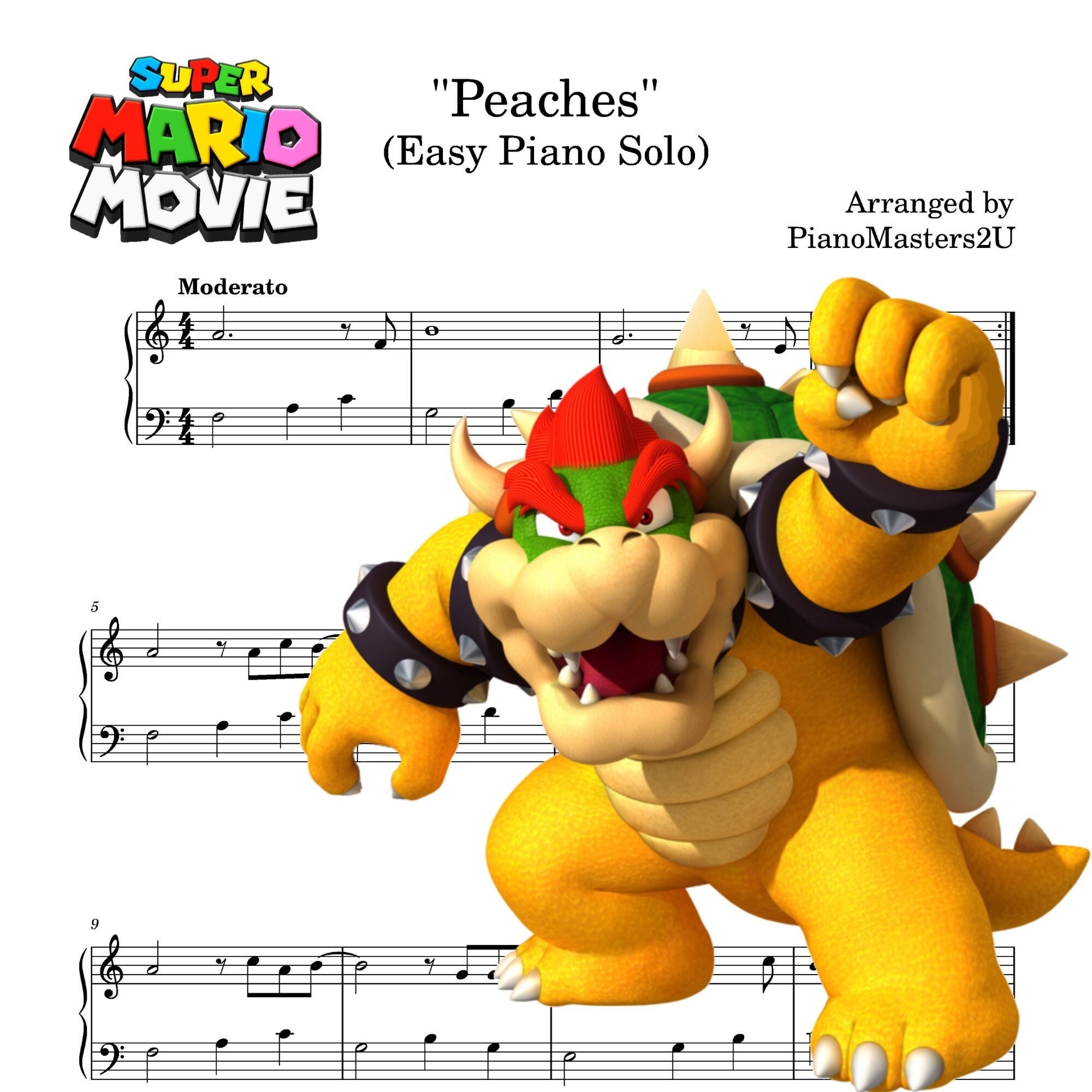 Peaches Piano Solo Super Mario Bro Movie 2023 Song By Bowser Jack Black Easy Sheet Music Download Printable PDF 2 Pages Peaches Bowser Etsy Denmark