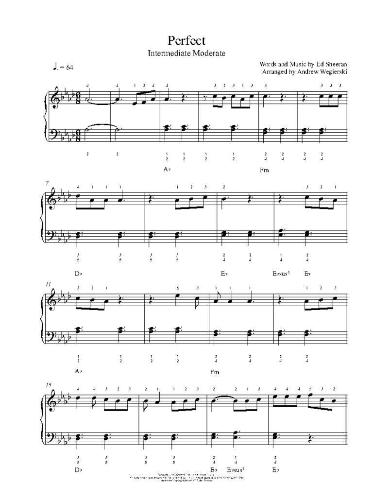 Perfect By Ed Sheeran Sheet Music Lesson Intermediate Level