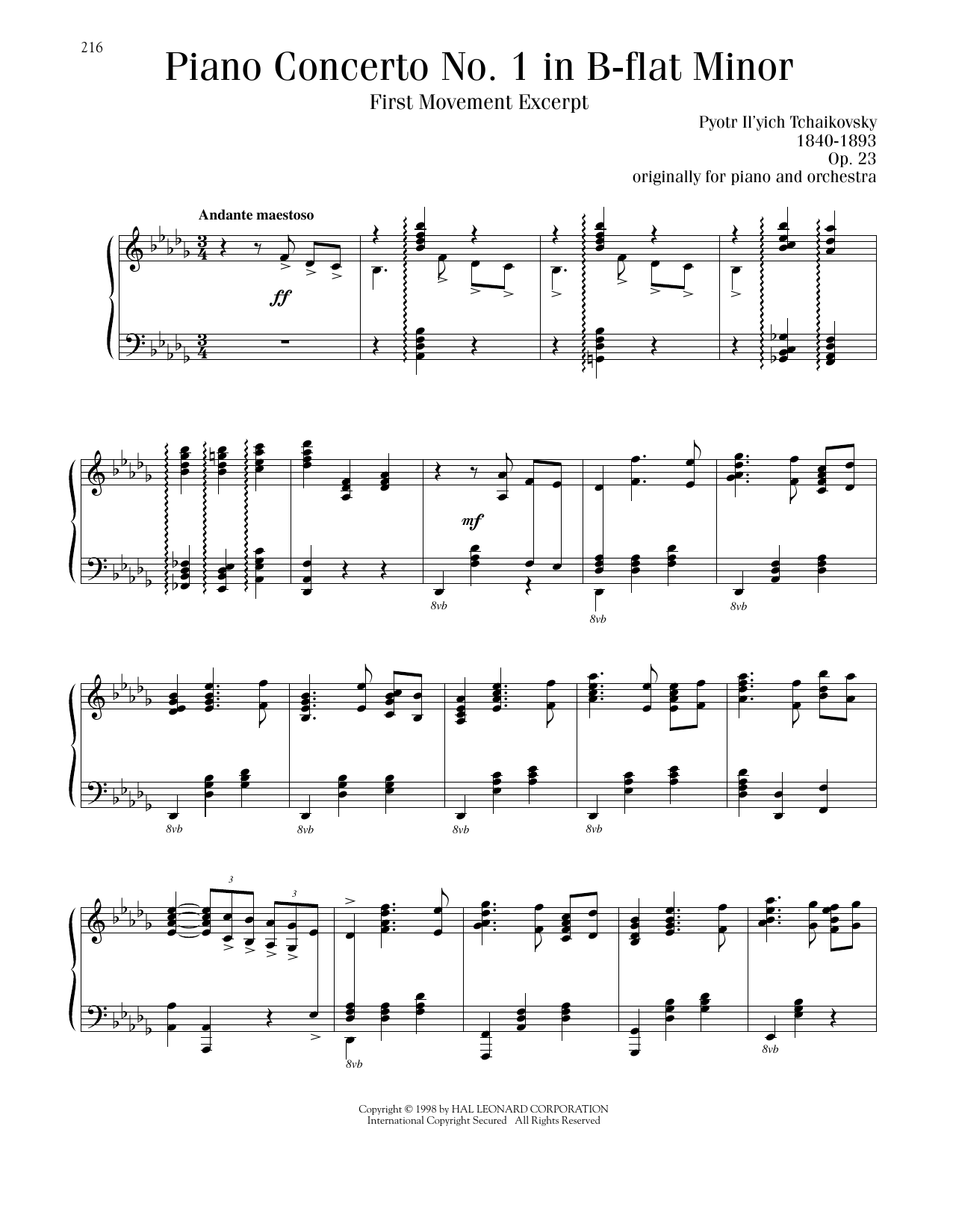 Piano Concerto No 1 In B Flat Minor Op 23 First Movement Excerpt By Pyotr Il yich Tchaikovsky Sheet Music For Piano Solo At Sheet Music Direct Piano Concerto No 1 In B Flat Minor Op 23 First Movement Excerpt By Pyotr Il yich Tchaikovsky Sheet Music For Piano Solo At Sheet Music Direct