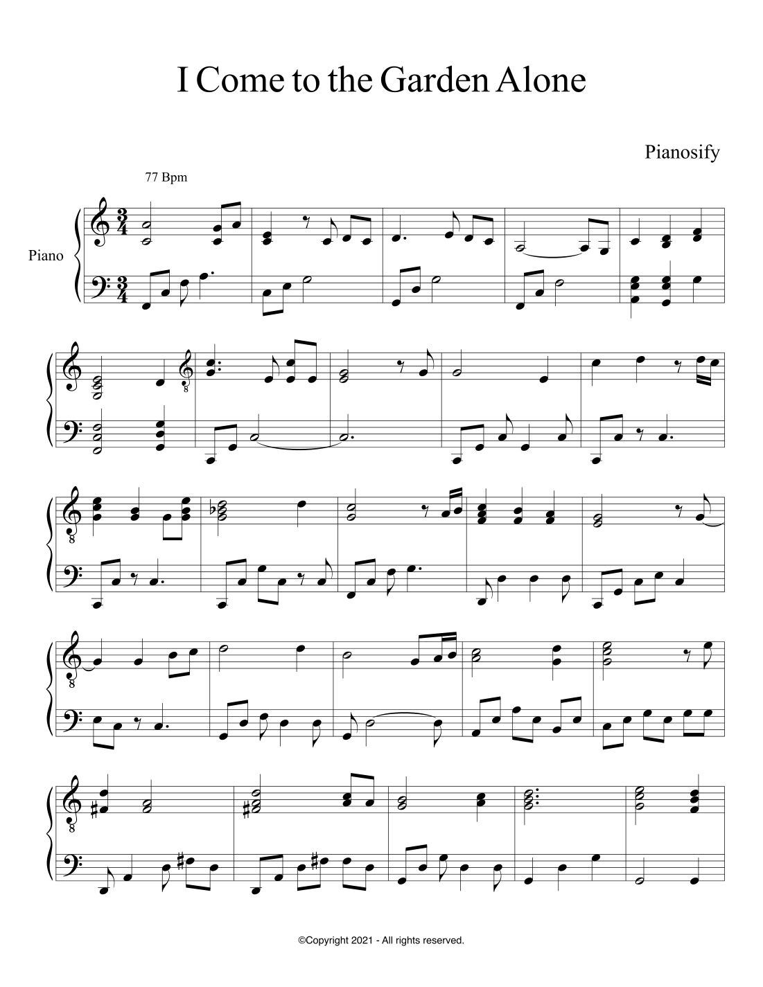 PIANO I Come To The Garden Alone Piano Hymns Sheet Music PDF By Pianosify Sheet Music For Piano Solo At Sheet Music Direct