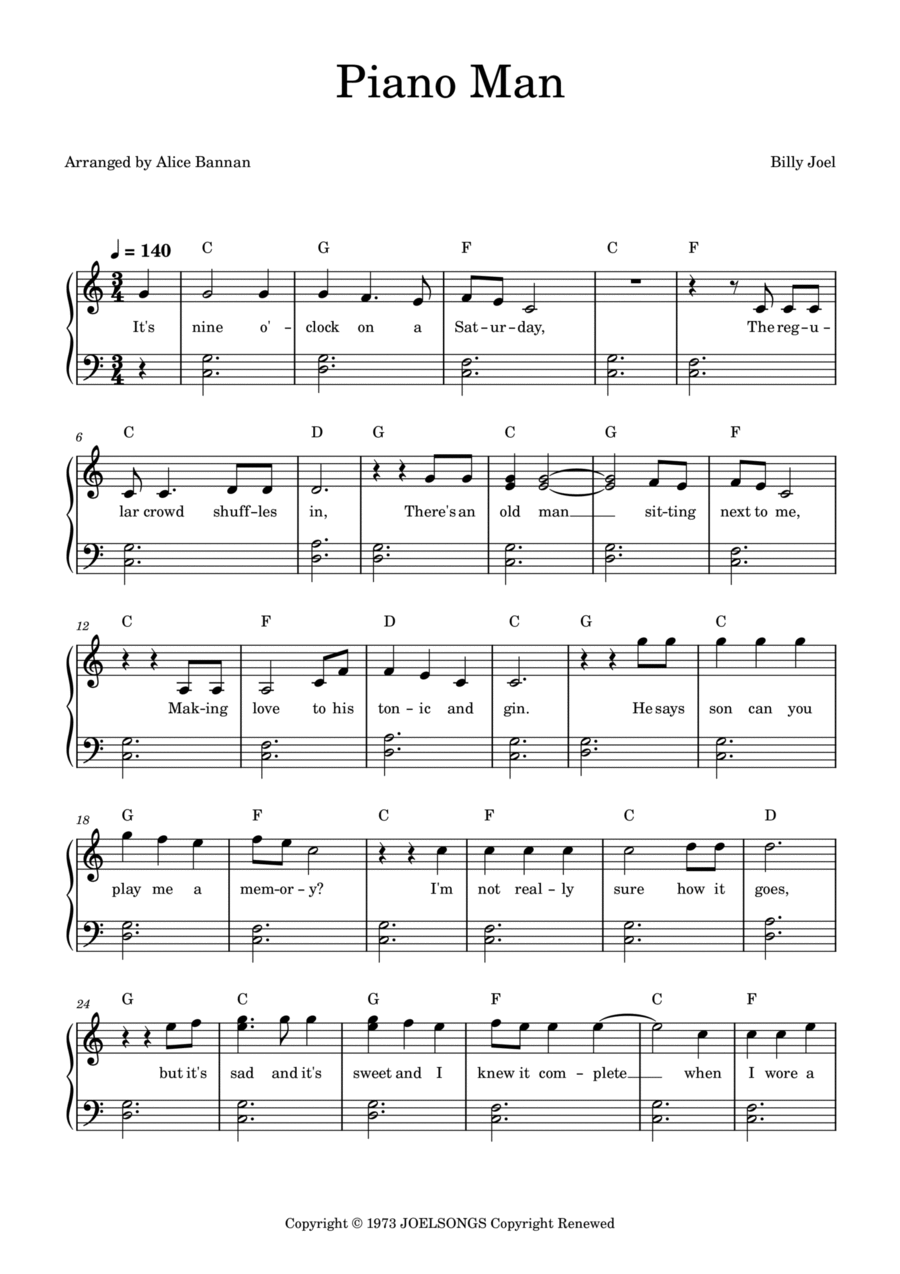 Piano Man arr Alice Bannan By Billy Joel Sheet Music For Piano Vocal At Sheet Music Direct Piano Man arr Alice Bannan By Billy Joel Sheet Music For Piano Vocal At Sheet Music Direct