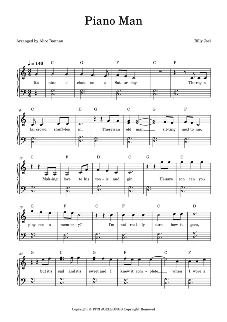 Piano Man arr Alice Bannan By Billy Joel Sheet Music For Piano Vocal At Sheet Music Direct