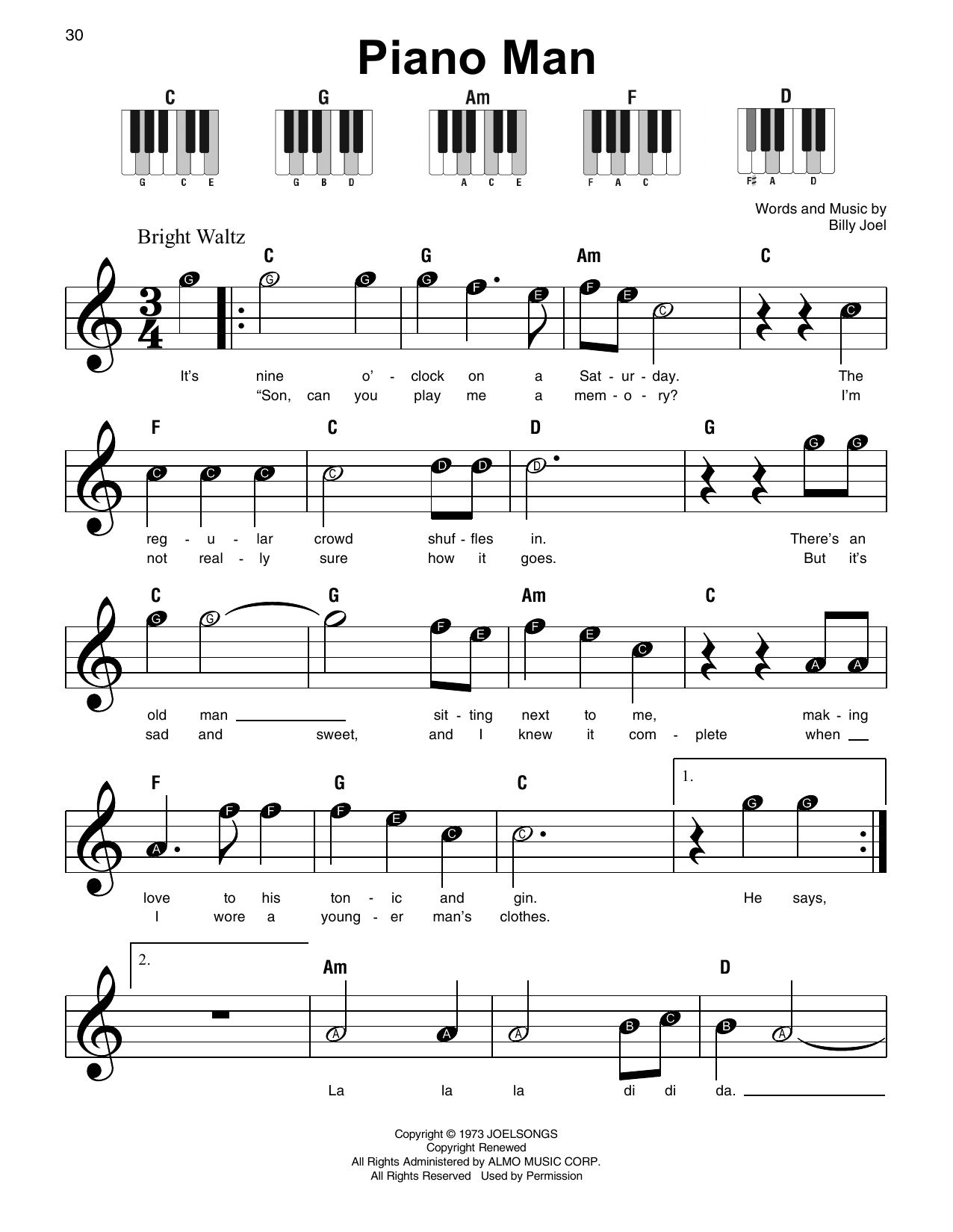Piano Man By Billy Joel Sheet Music For Super Easy Piano At Sheet Music Direct
