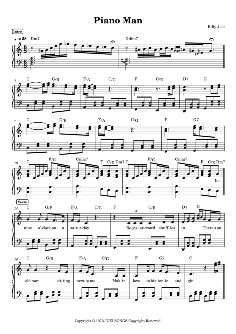 Piano Man By Billy Joel Voice Easy Piano Digital Sheet Music Sheet Music Plus