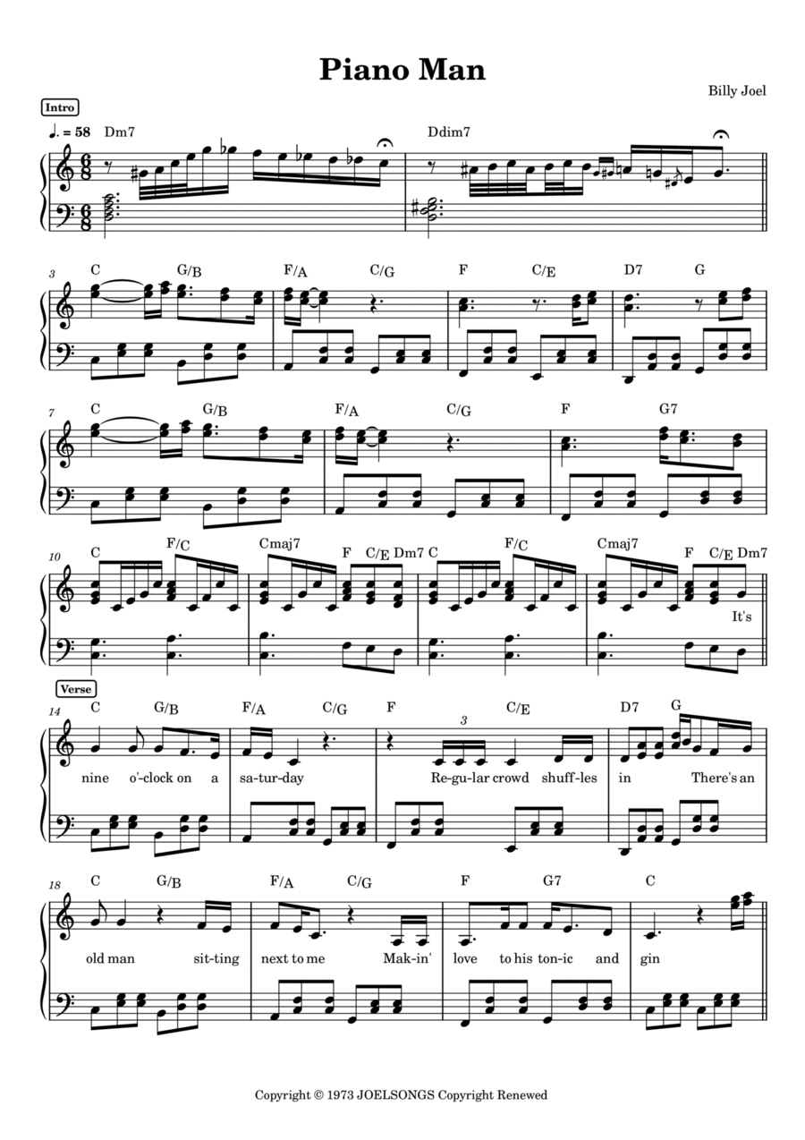 Piano Man By Billy Joel Voice Easy Piano Digital Sheet Music Sheet Music Plus