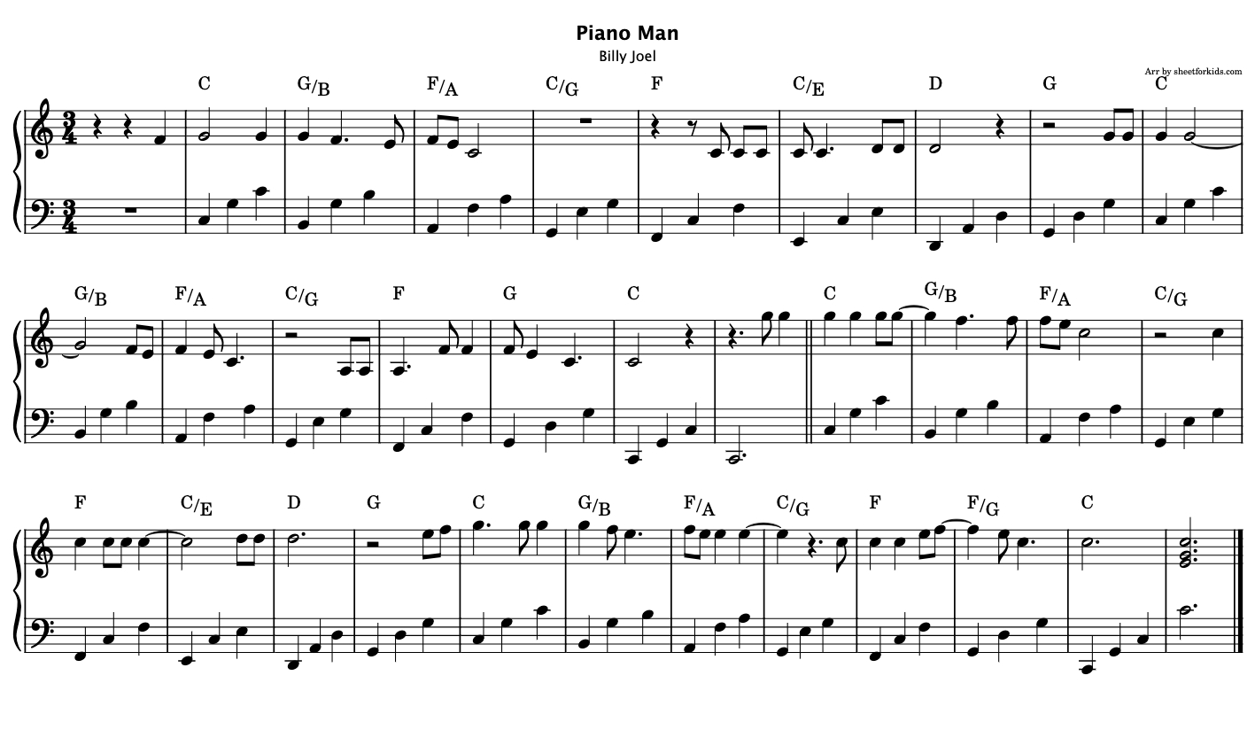 piano man sheet music easy