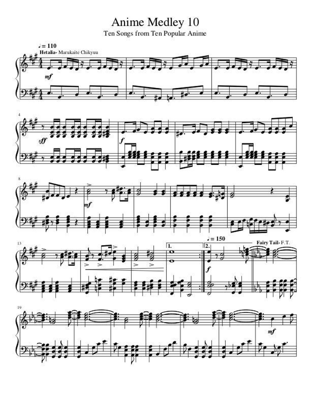 anime piano sheet music