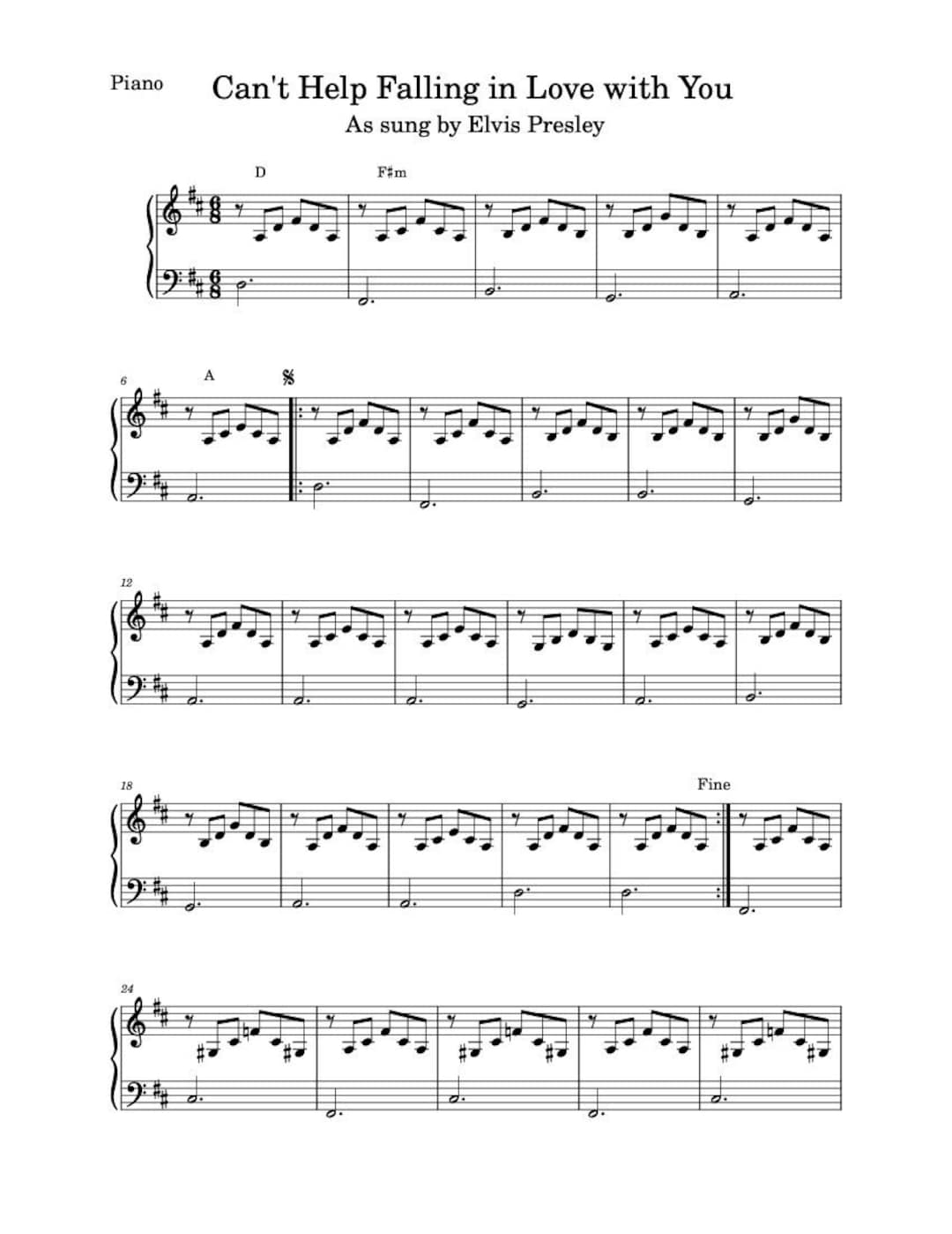 Piano Music Sheets Can t Help Falling In Love With You Easy Version Elvis Presley Digital Download Music Sheet Etsy Piano Music Sheets Can t Help Falling In Love With You Easy Version Elvis Presley Digital Download Music Sheet Etsy
