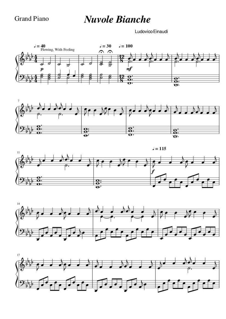 Piano Music Sheets Nuvole Bianche By Ludovico Einaudi Piano Digital Download Etsy