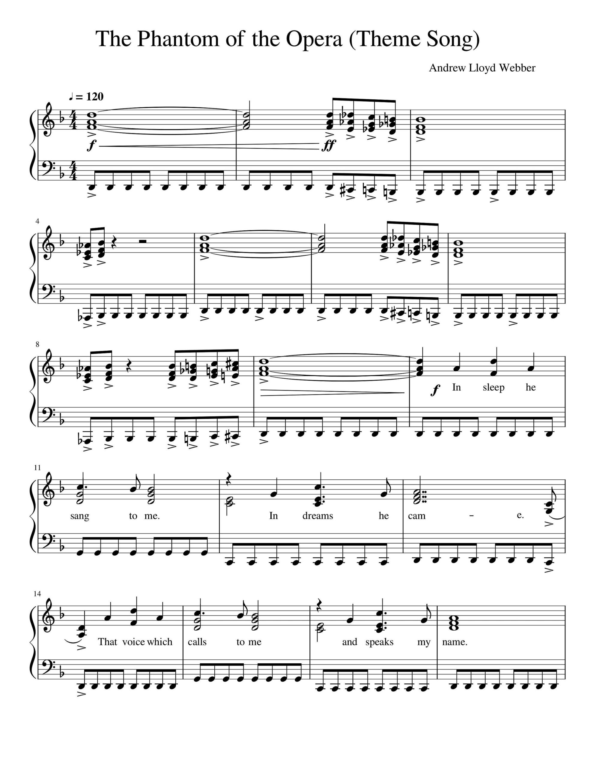 Piano Music Sheets Phantom Of The Opera theme Song Andrew Lloyd Weber Etsy