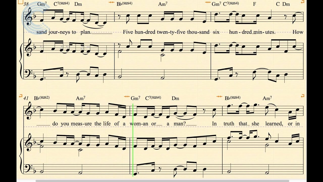 Piano Seasons Of Love Rent Sheet Music Chords Vocals YouTube