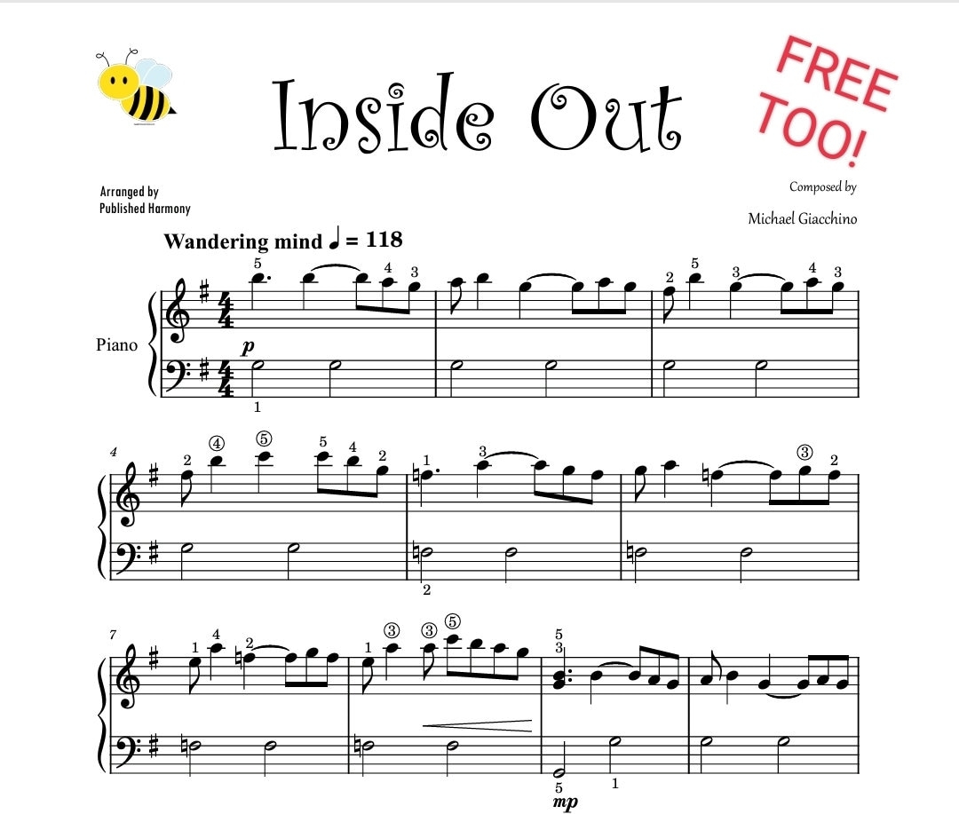Piano Sheet Music INSIDE OUT Theme Easy Piano For Kids Etsy Piano Sheet Music INSIDE OUT Theme Easy Piano For Kids Etsy
