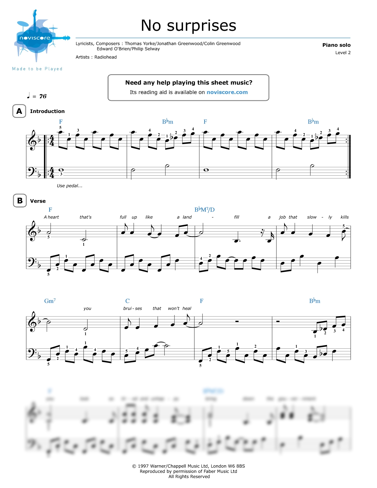 Piano Sheet Music No Surprises Radiohead Noviscore Sheets Piano Sheet Music No Surprises Radiohead Noviscore Sheets