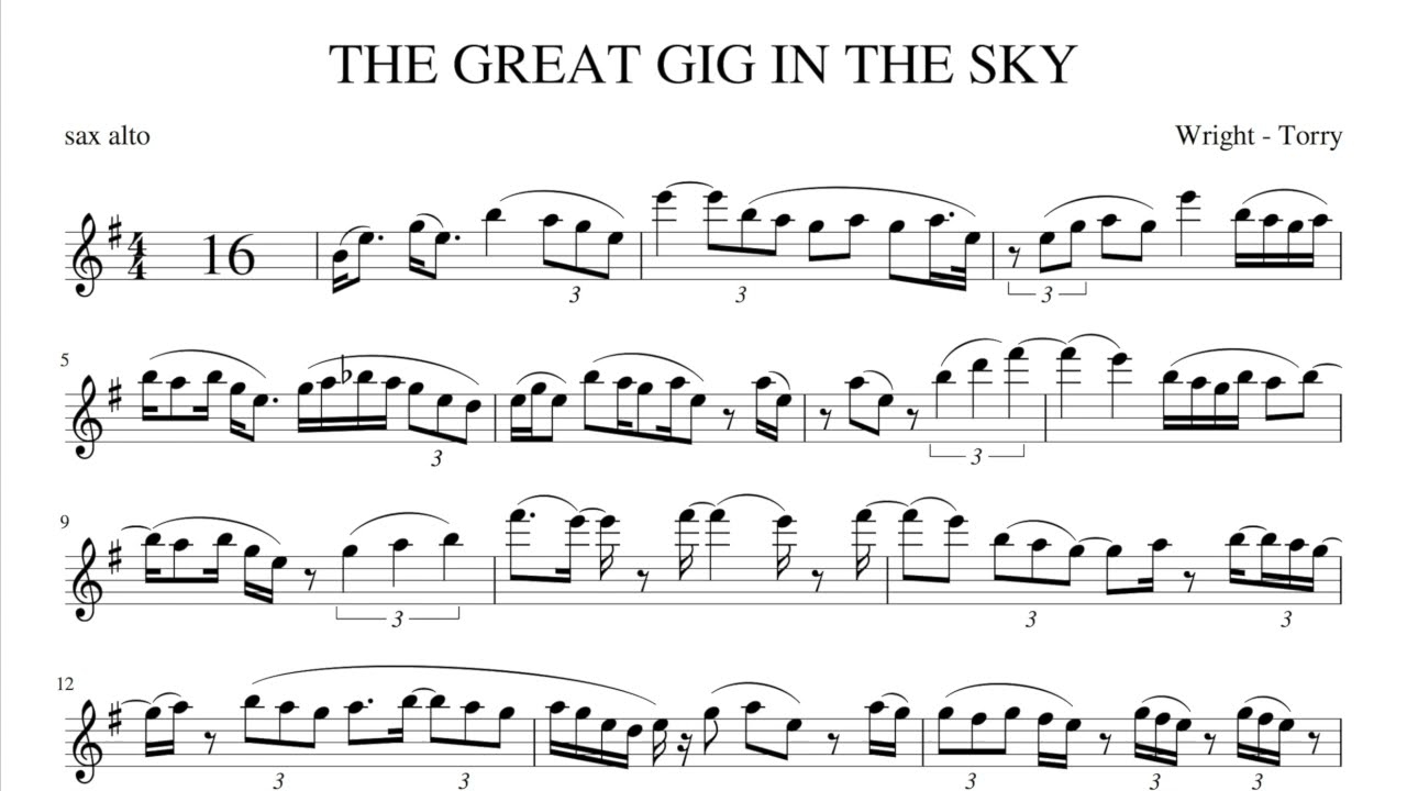 great gig in the sky sheet music piano