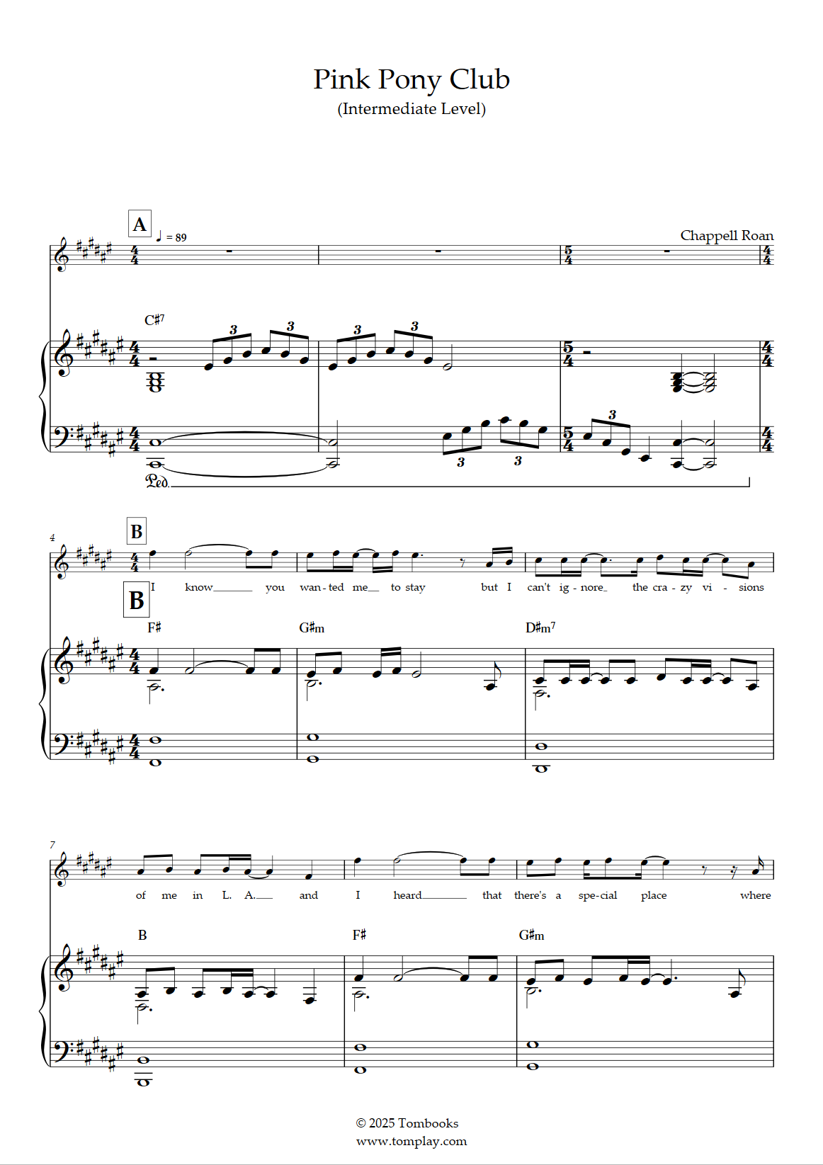 pink pony club piano sheet music