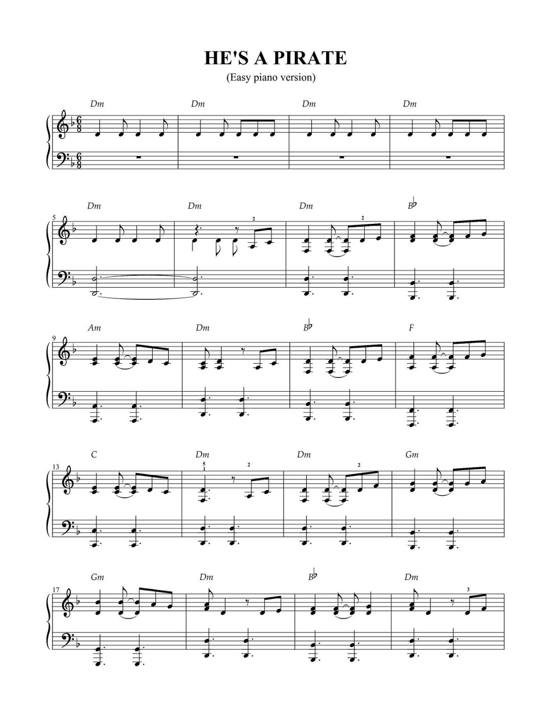 Pirates Of The Caribbean He s A Pirate easy Piano Etsy