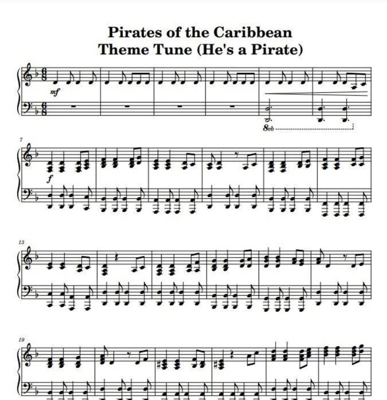 Pirates Of The Caribbean He s A Pirate Piano Sheet Music PDF Etsy