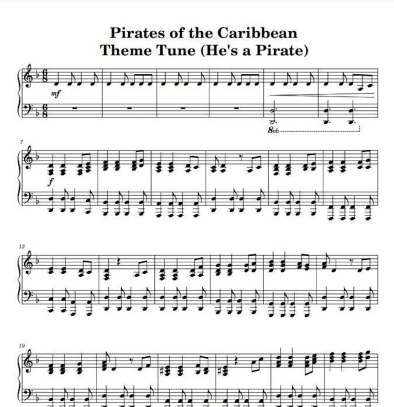 Pirates Of The Caribbean He s A Pirate Piano Sheet Music PDF Etsy