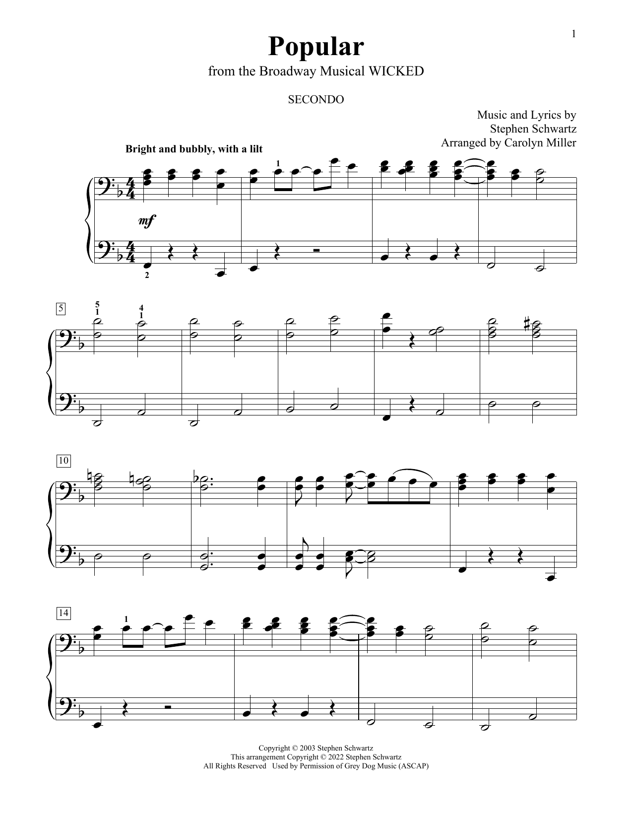 Popular from Wicked arr Carolyn Miller By Stephen Schwartz Sheet Music For Piano Duet At Sheet Music Direct