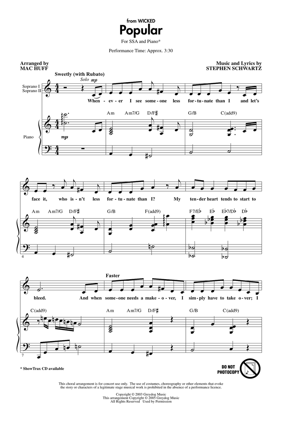 Popular from Wicked arr Mac Huff By Mac Huff SSA Digital Sheet Music Sheet Music Plus