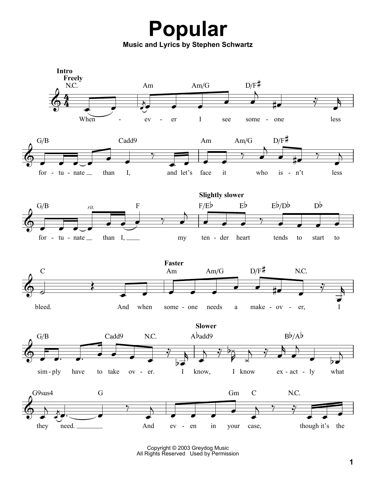 Popular from Wicked By Stephen Schwartz Sheet Music For Pro Vocal At Sheet Music Direct