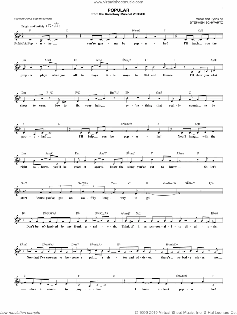 Popular from Wicked Sheet Music fake Book PDF interactive 