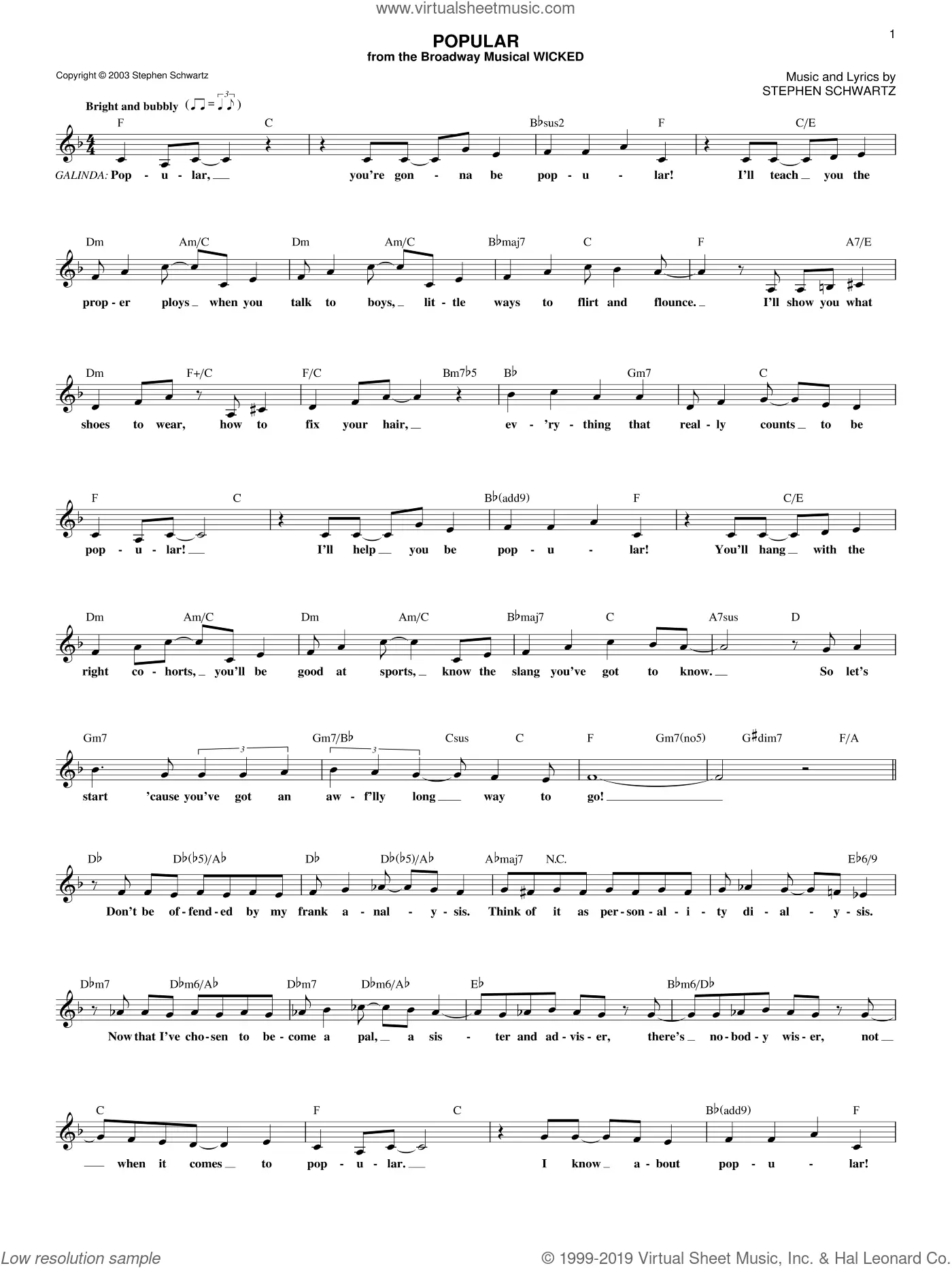 Popular from Wicked Sheet Music fake Book PDF interactive 