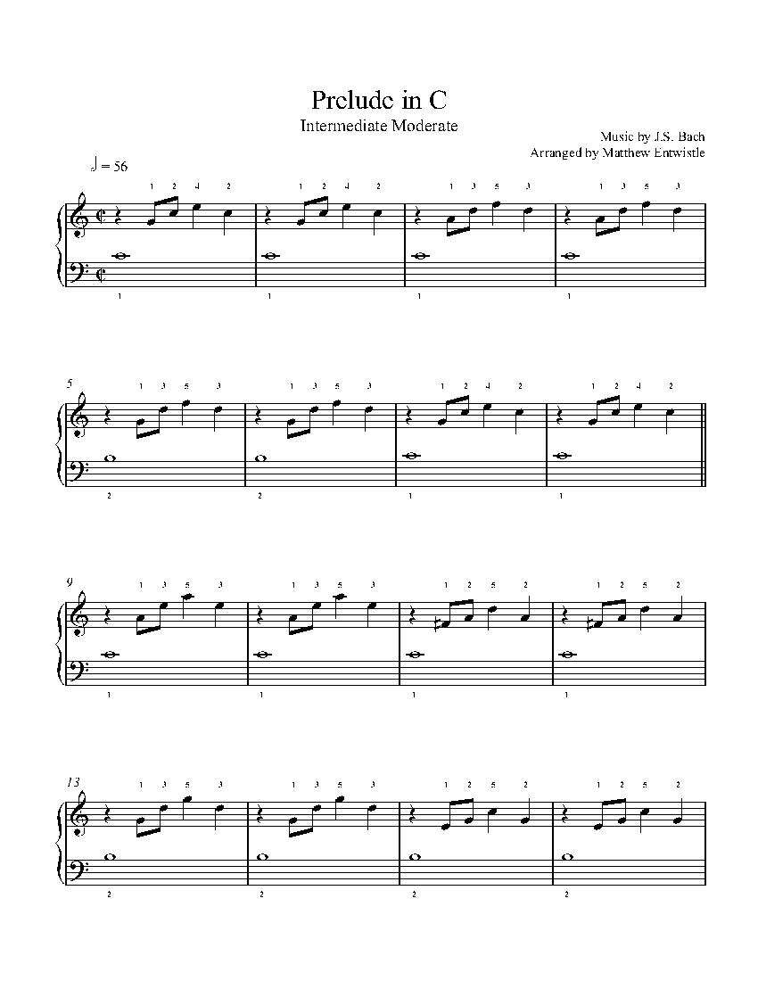 Prelude In C By J S Bach Sheet Music Lesson Intermediate Level
