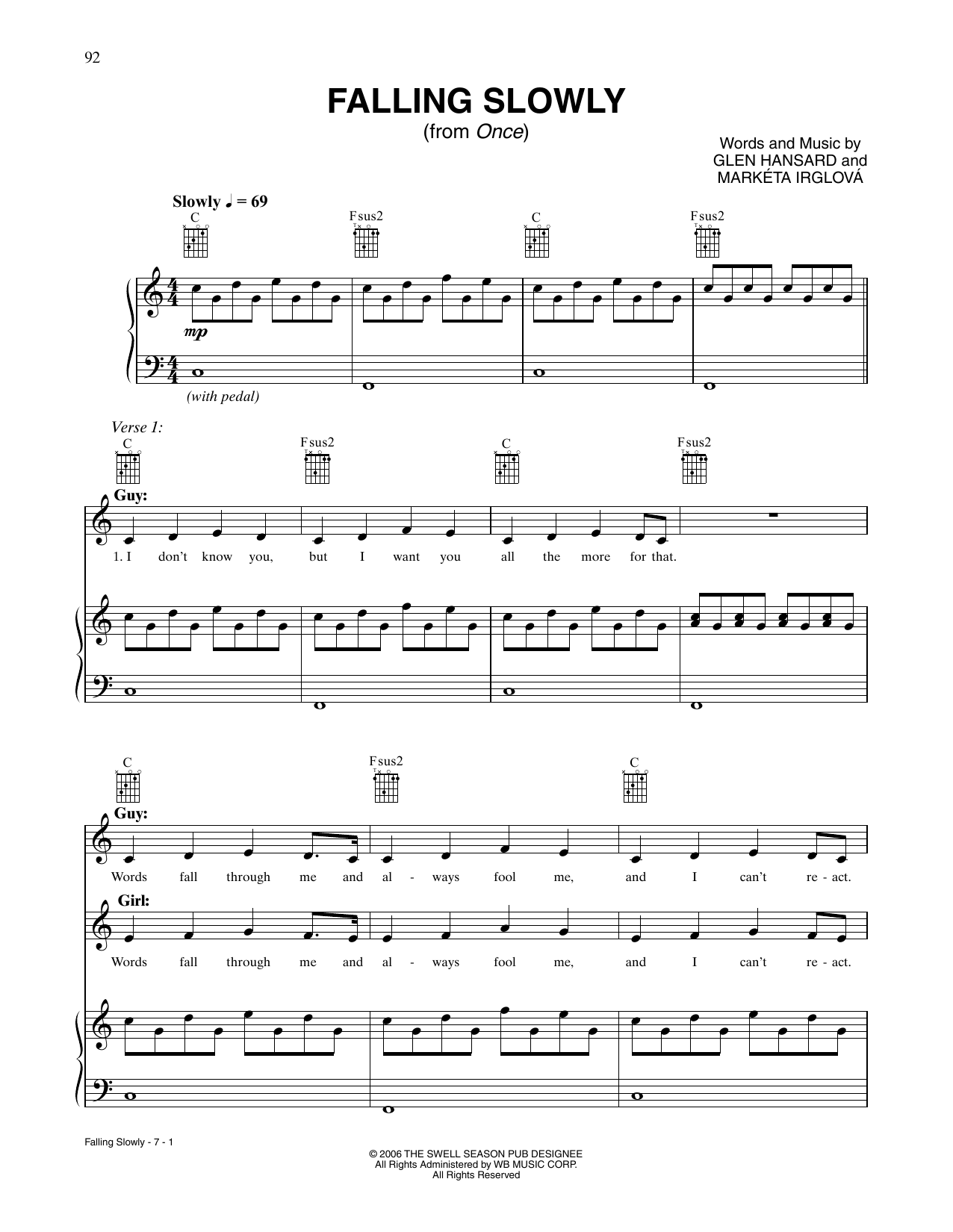 Print And Download Falling Slowly from Once Sheet Music Sheet Music Download Print Falling Slowly from Once 
